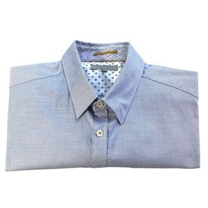 Ted Baker London Size 5 Short Sleeve Button Down Shirt DBL Button Sleeve Accent